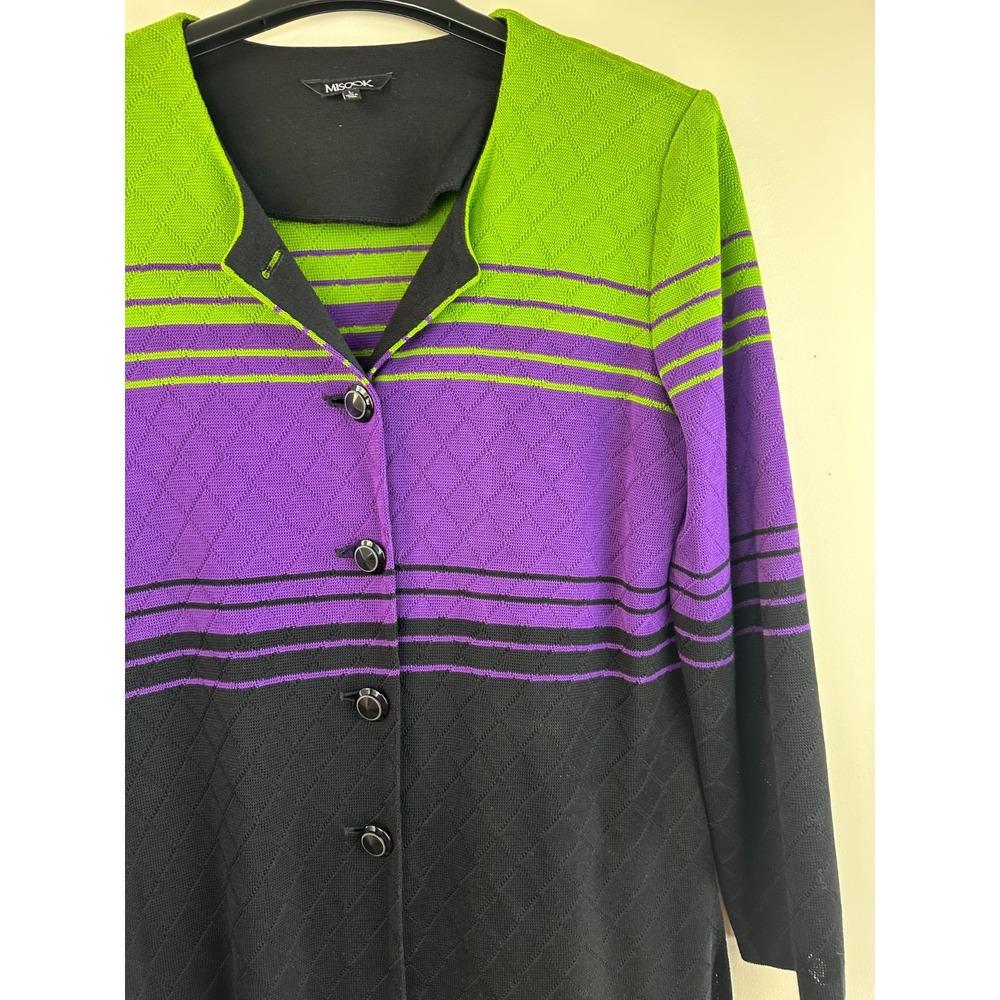 Misook Striped Diamond Knit Cardigan Jacket Large Button Up Exclusively Misook - Picture 5 of 15